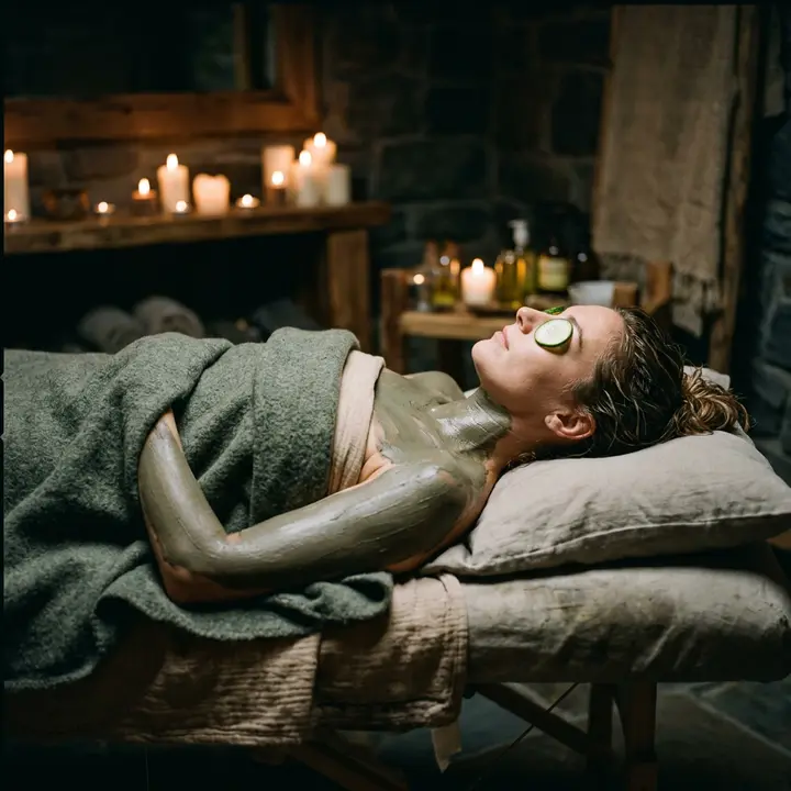 Detox clay body treatment applied in a spa room