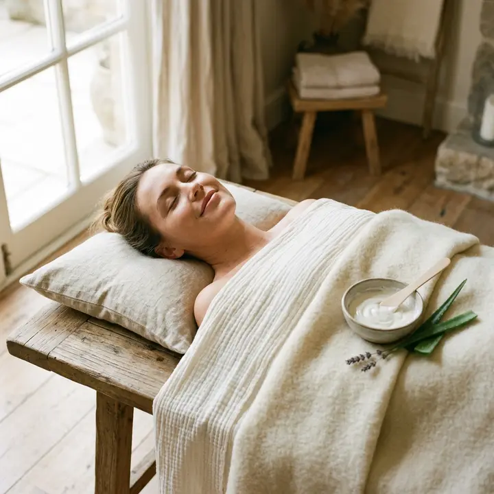 Hydrating body wrap in linen after a treatment