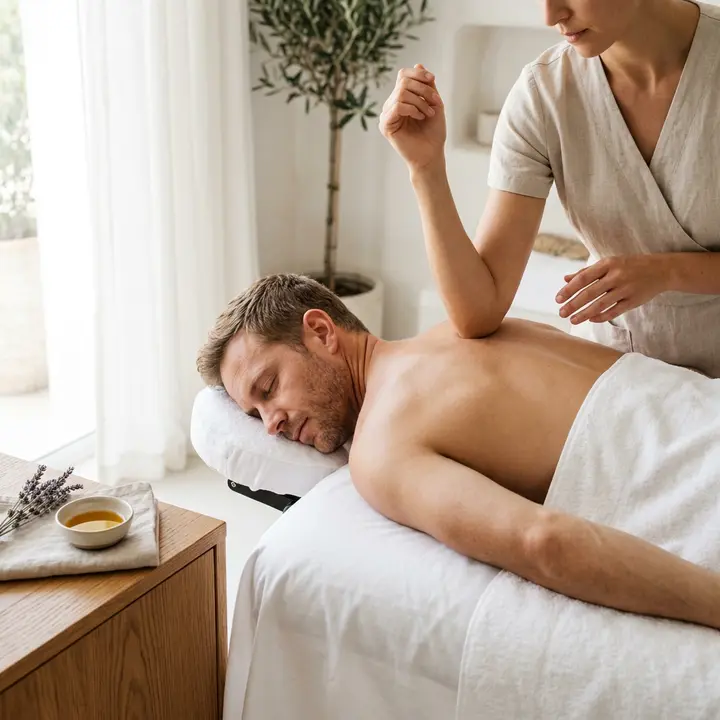 Deep tissue forearm pressure applied along the back