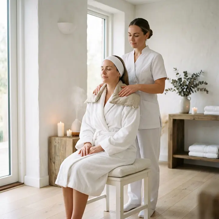 Seated neck and shoulder release during a massage
