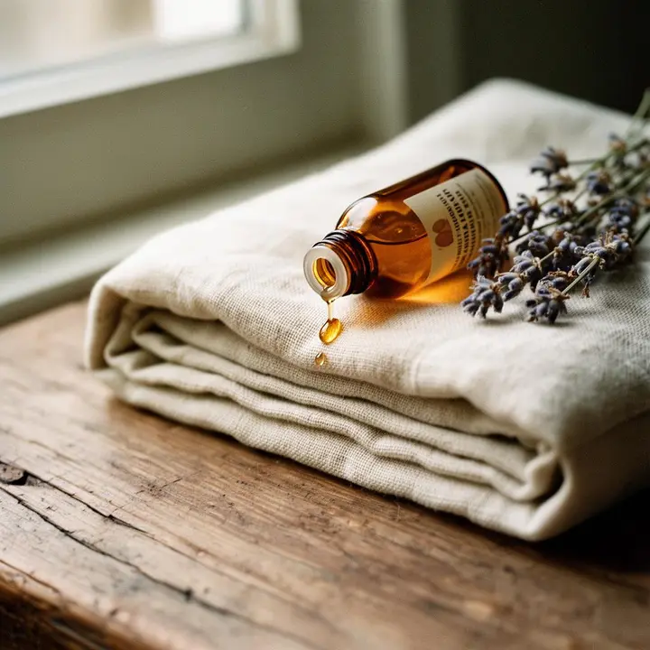 Massage oil and fresh linen prepared before a session