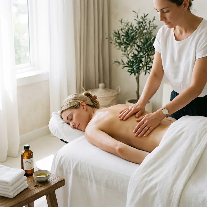 Swedish massage session in a sunlit treatment room