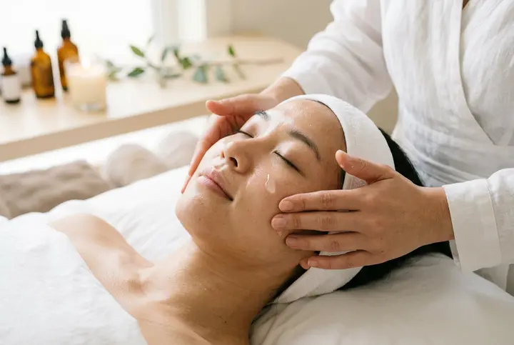 Serum pressed into the skin during a facial