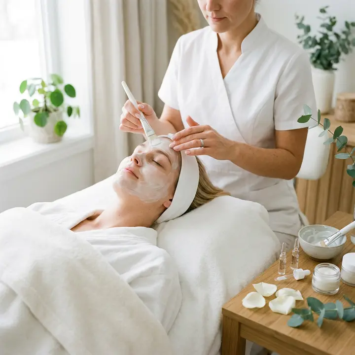 Cooling facial mask applied in daylight